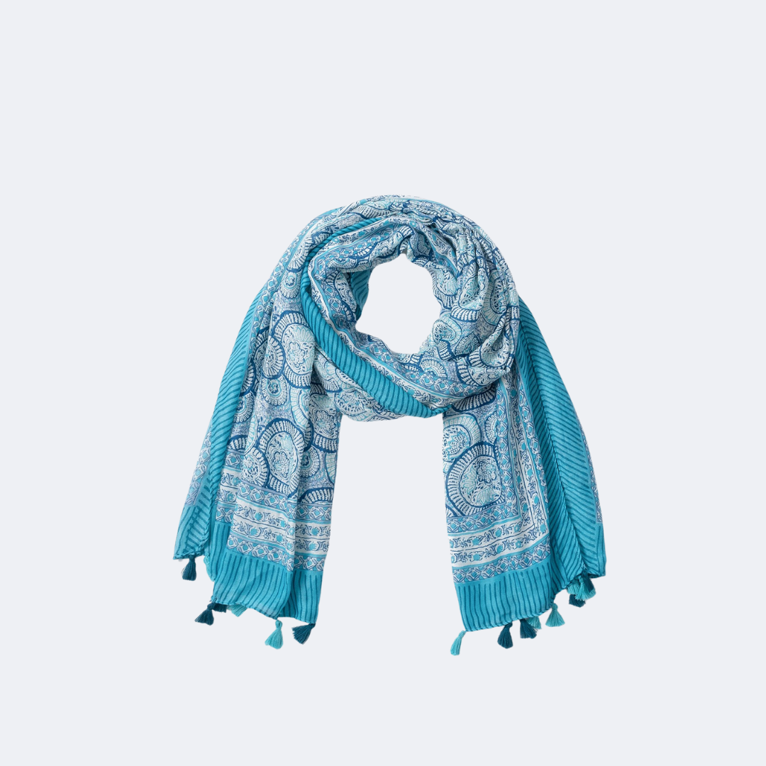 Cotton Linen Floral Shawl with Tassels