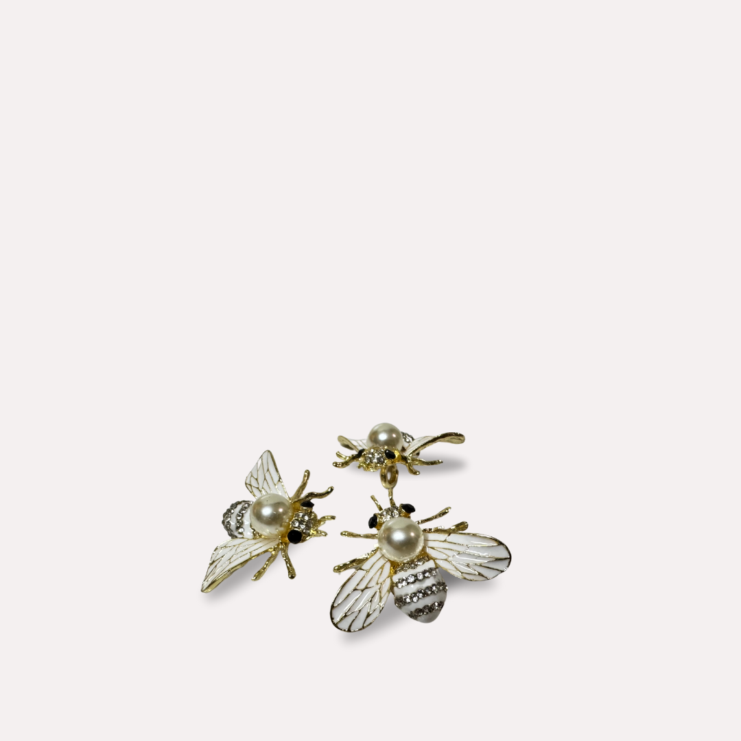 Shoe Trims - White & Gold Large Bee and Black & Gold Large Bee