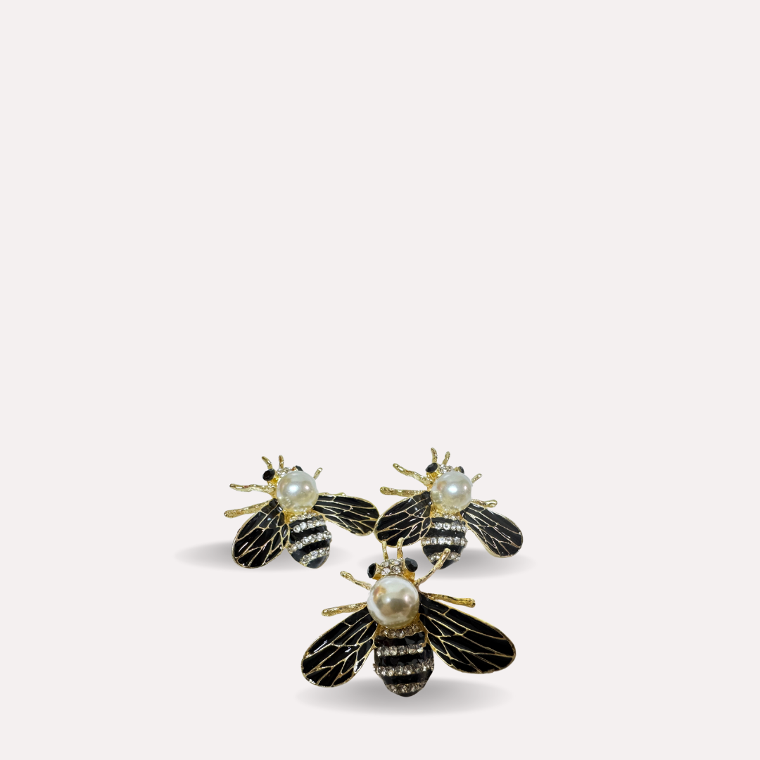 Shoe Trims - White & Gold Large Bee and Black & Gold Large Bee