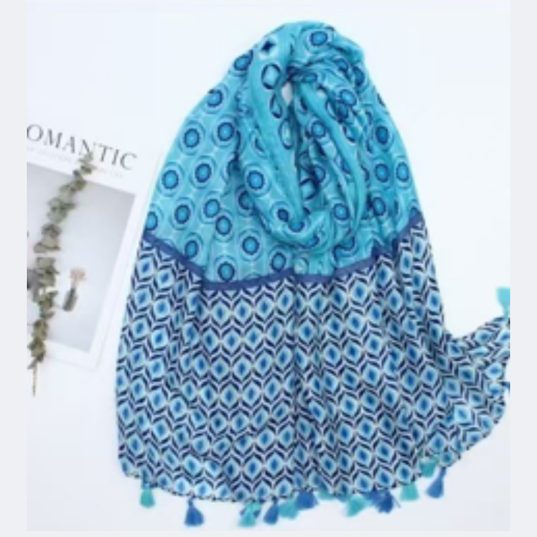 Retro-Inspired Floral Blue Scarf