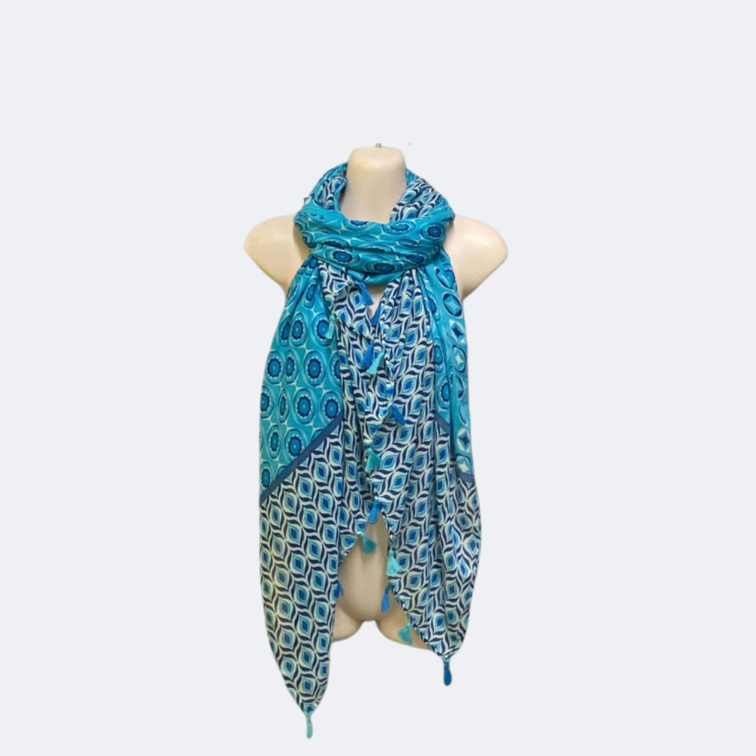Retro-Inspired Floral Blue Scarf