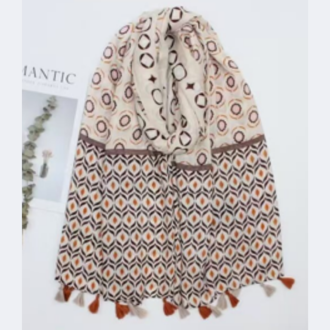 Retro-Inspired Floral Blue Scarf