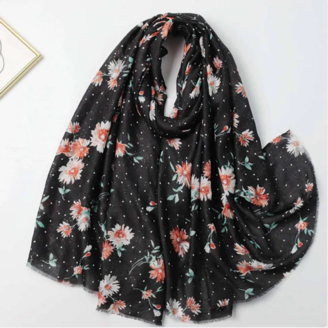Cotton & Linen Scarf – Small Flower Design