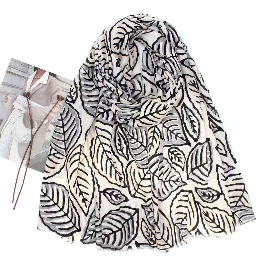 Colorful Leaf Pattern Cotton Scarves