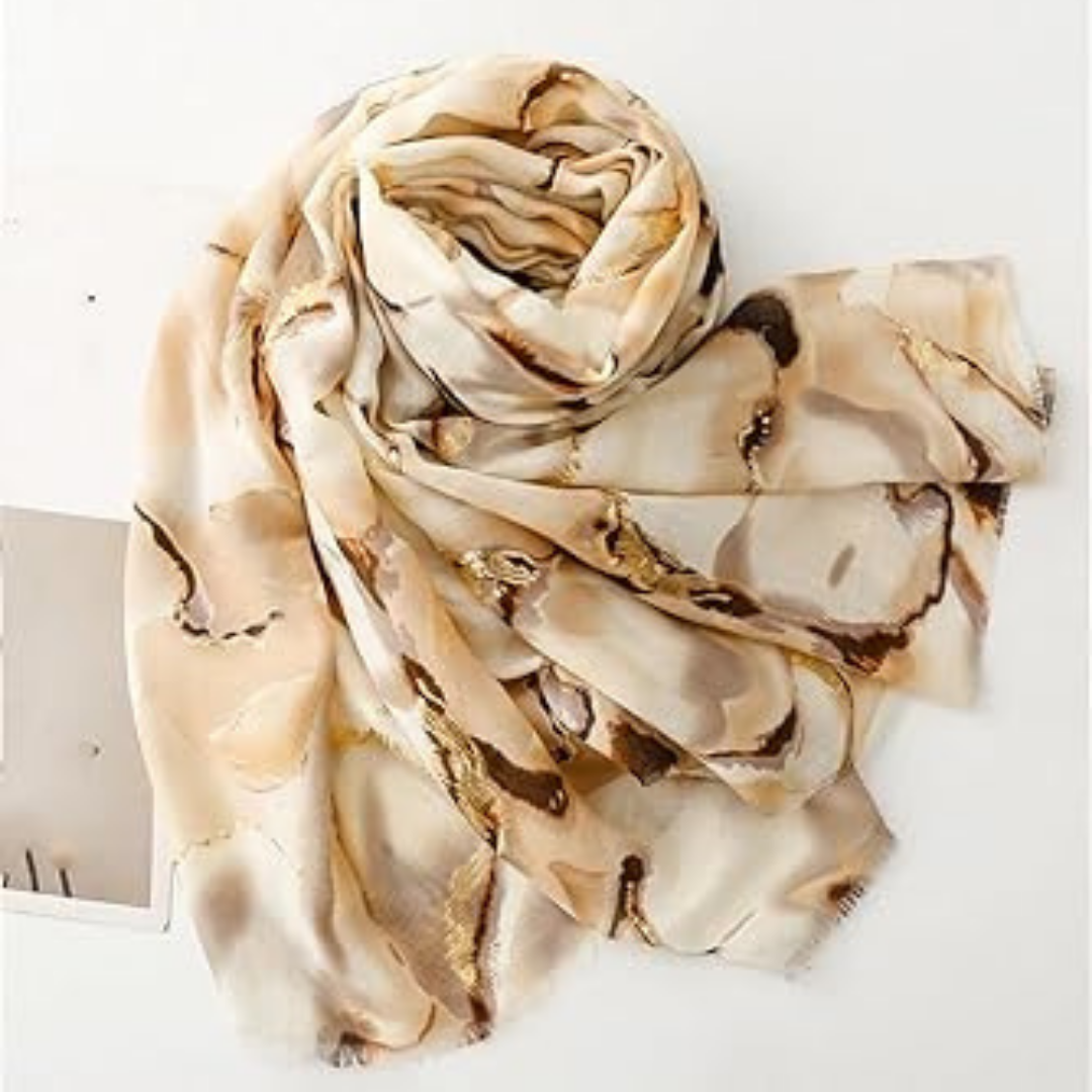 Silk Scarf – Floral Print Beach