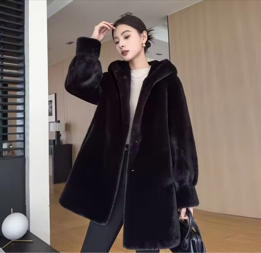 Solid Grey Faux Fur Coat