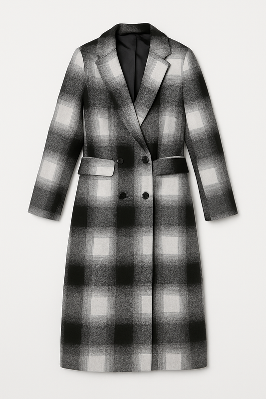 Black, Grey & White Plaid Overcoat
