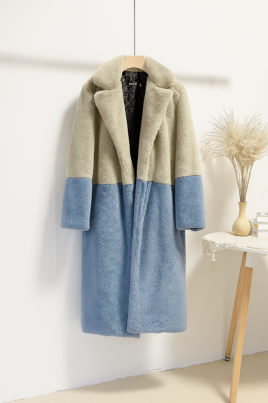 Sage Green & Dusty Blue Faux Fur Coat