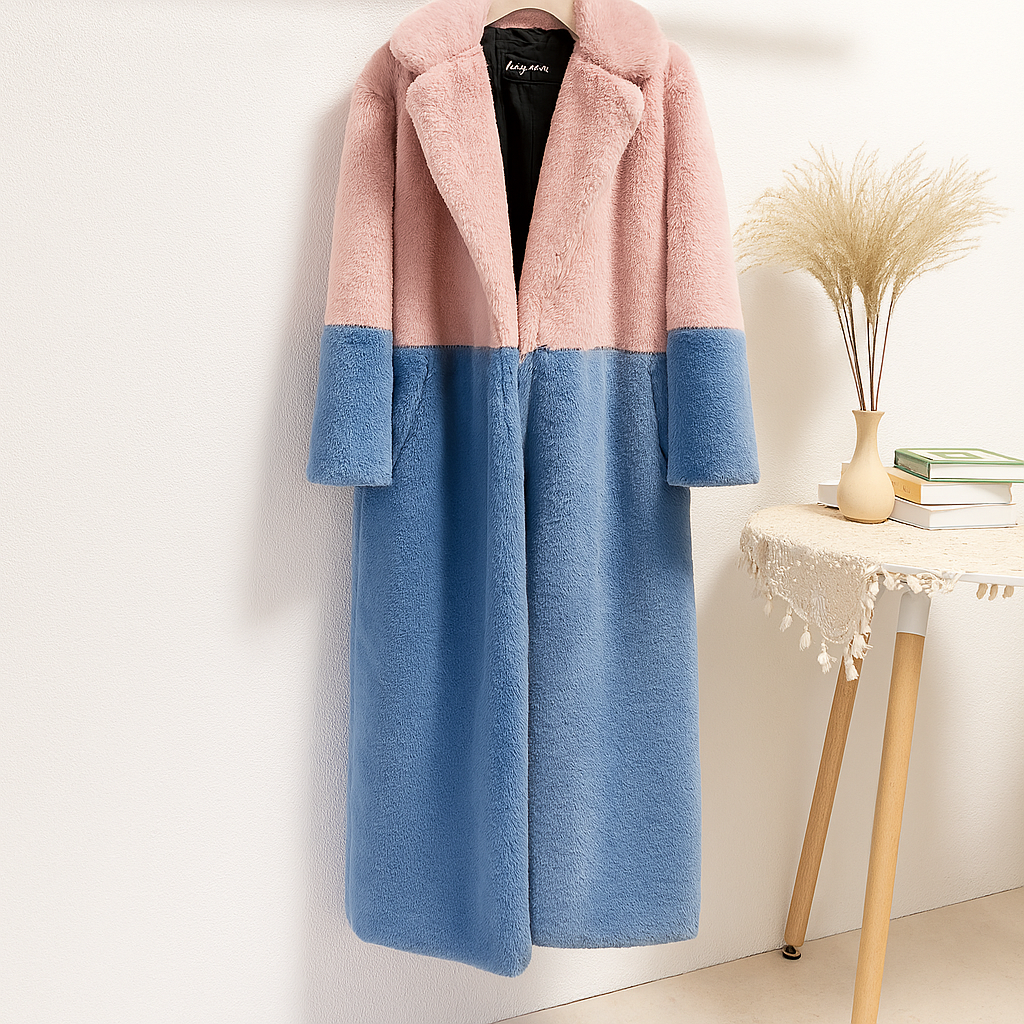 Blush Pink & Powder Blue Faux Fur Coat