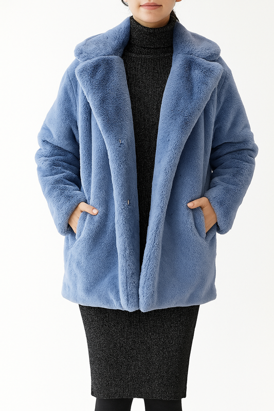 Powder Blue Faux Fur Coat