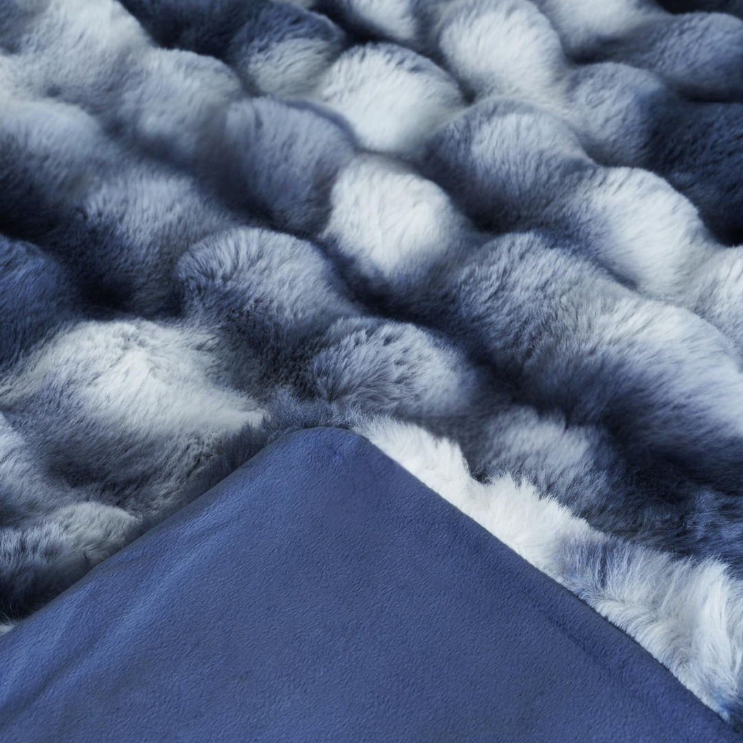 Cozy Faux Fur Throw Blanket- Deep Blue Water | Extra Large Warm Winter Blanket
