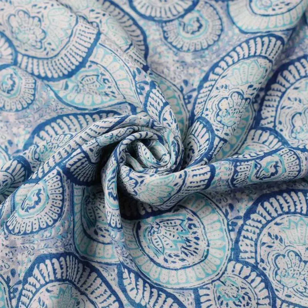 Cotton Linen Floral Shawl with Tassels