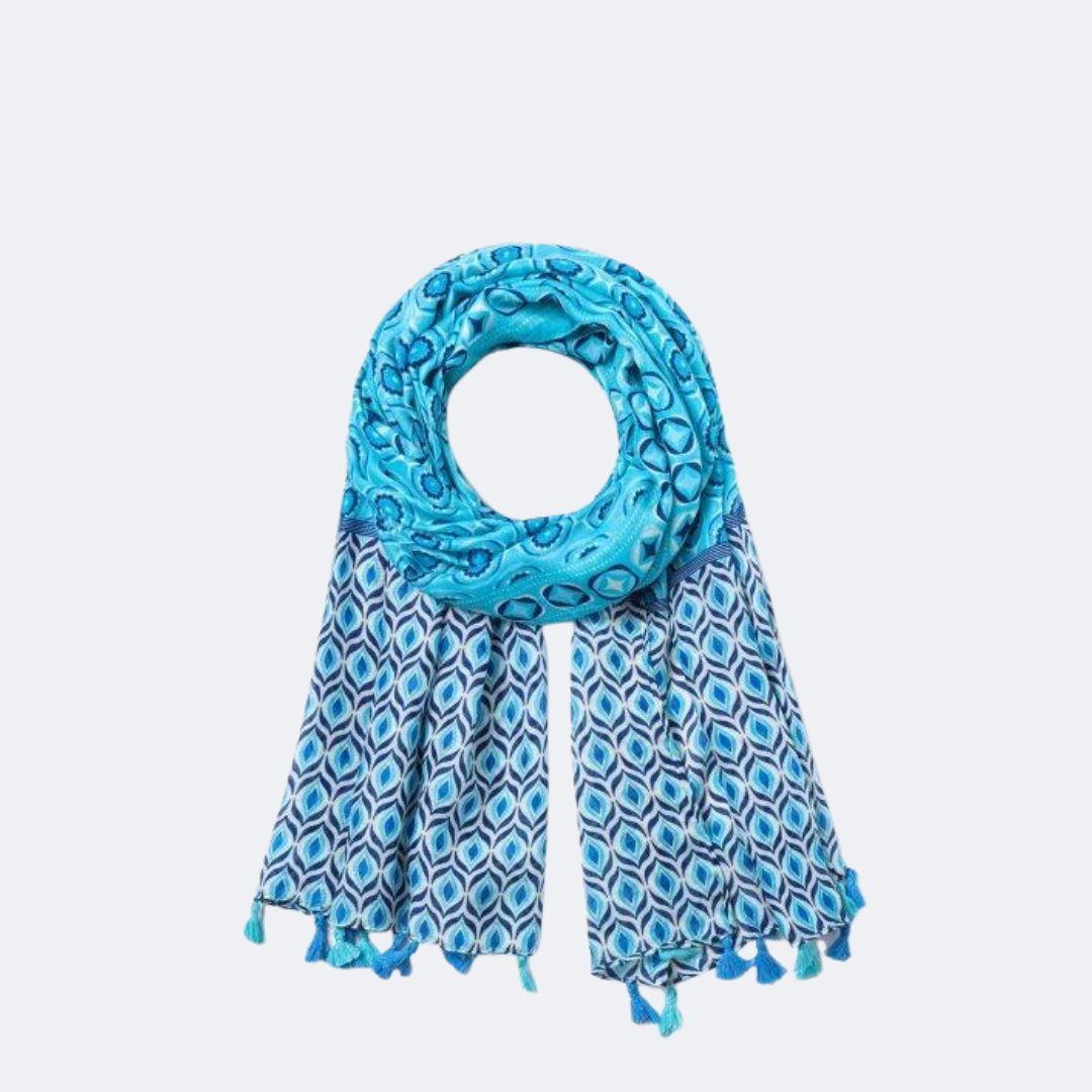 Retro-Inspired Floral Blue Scarf