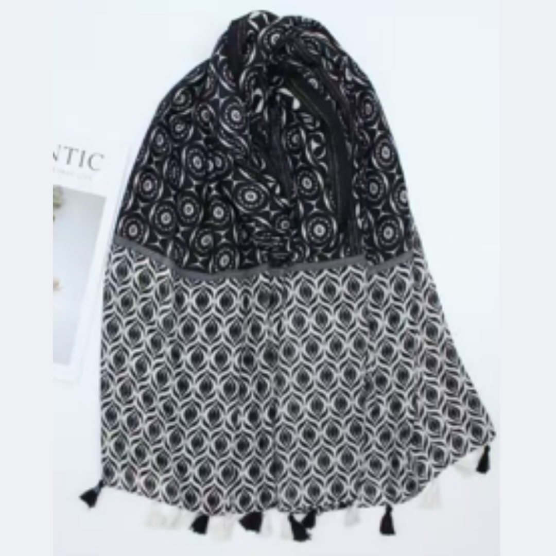 Retro-Inspired Floral Blue Scarf