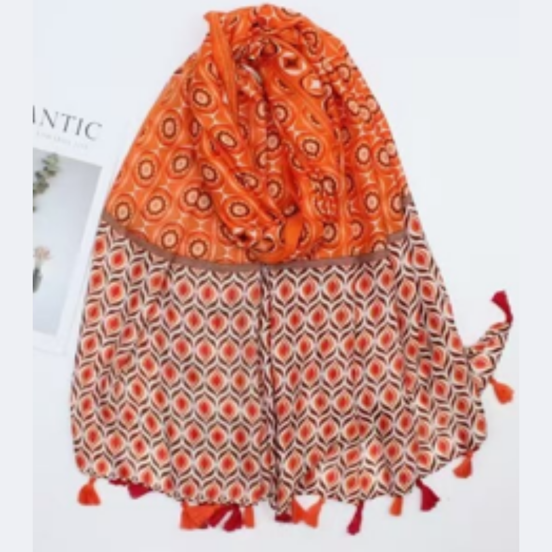 Retro-Inspired Floral Blue Scarf