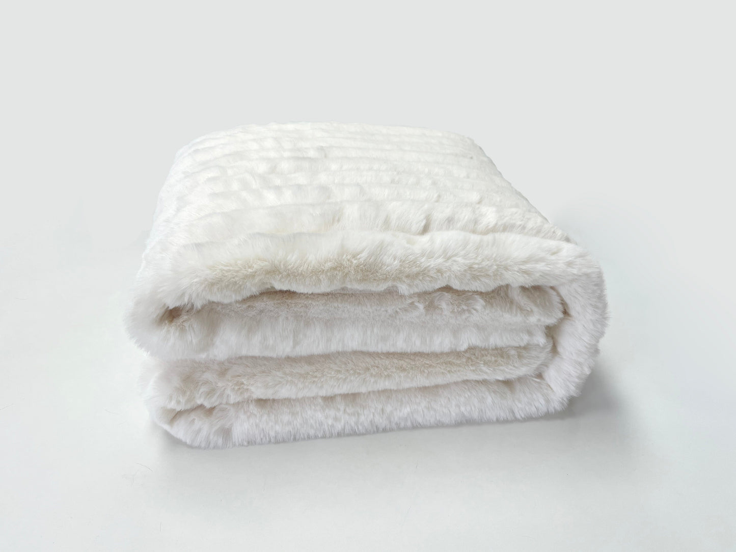 Cozy Faux Fur Throw Blanket- White Stripes | Warm Winter Blanket