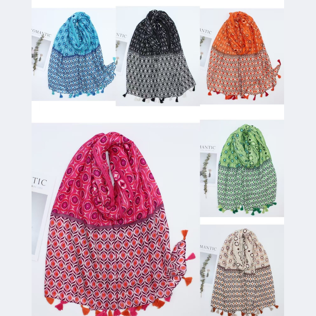 Retro-Inspired Floral Blue Scarf