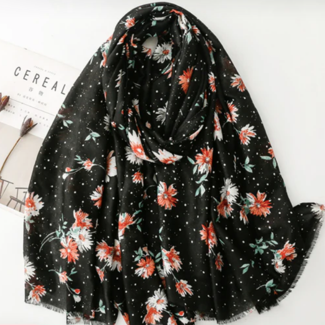 Cotton & Linen Scarf – Small Flower Design