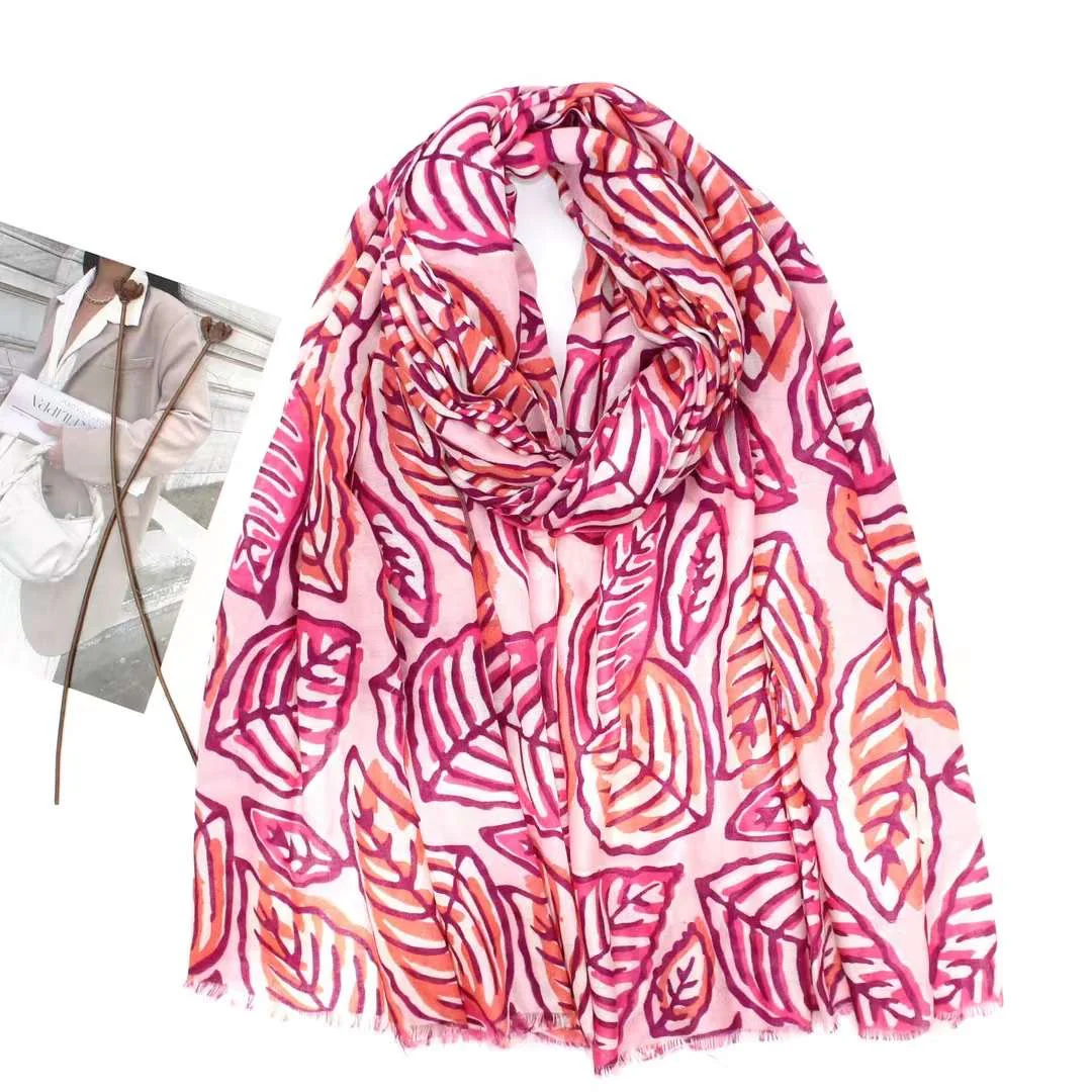 Colorful Leaf Pattern Cotton Scarves