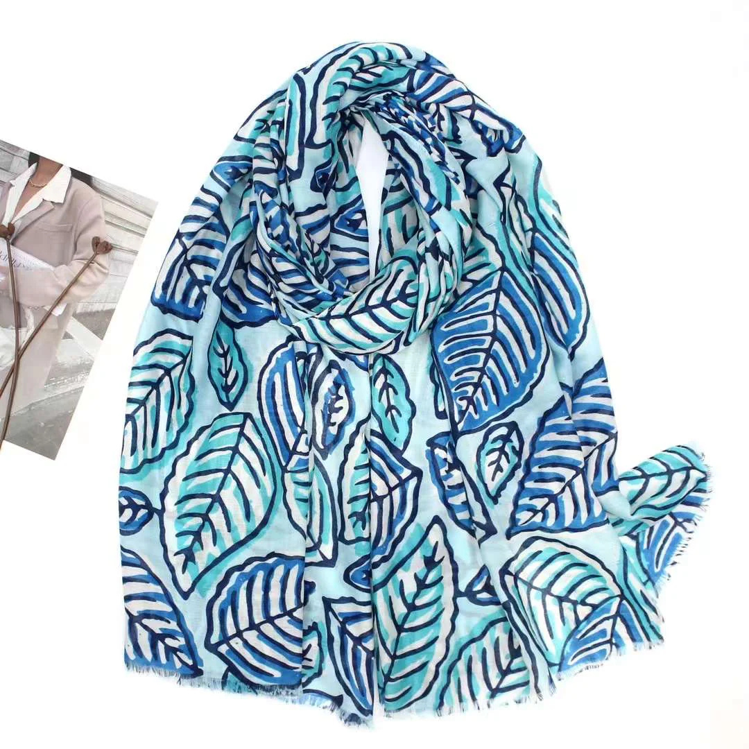 Colorful Leaf Pattern Cotton Scarves