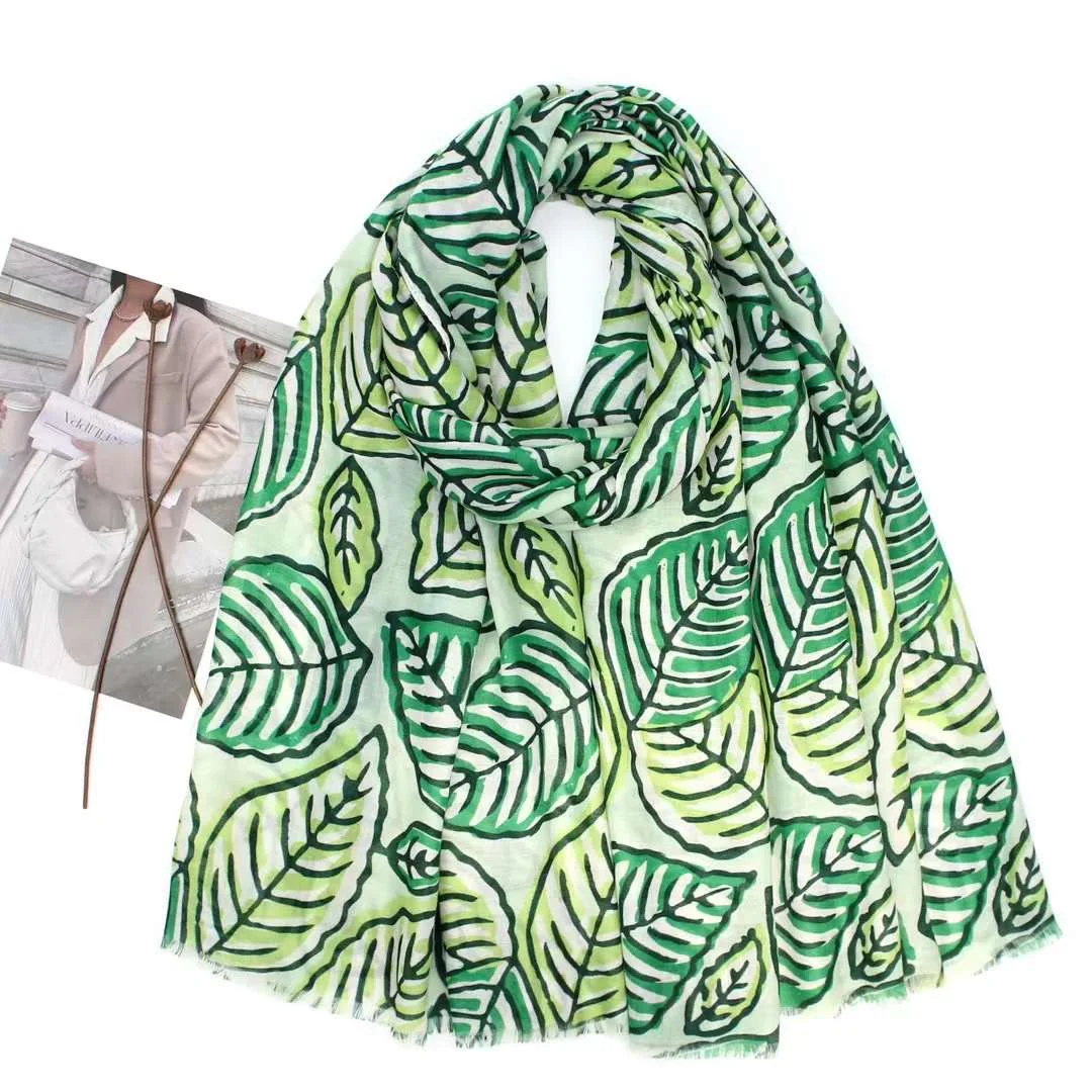 Colorful Leaf Pattern Cotton Scarves