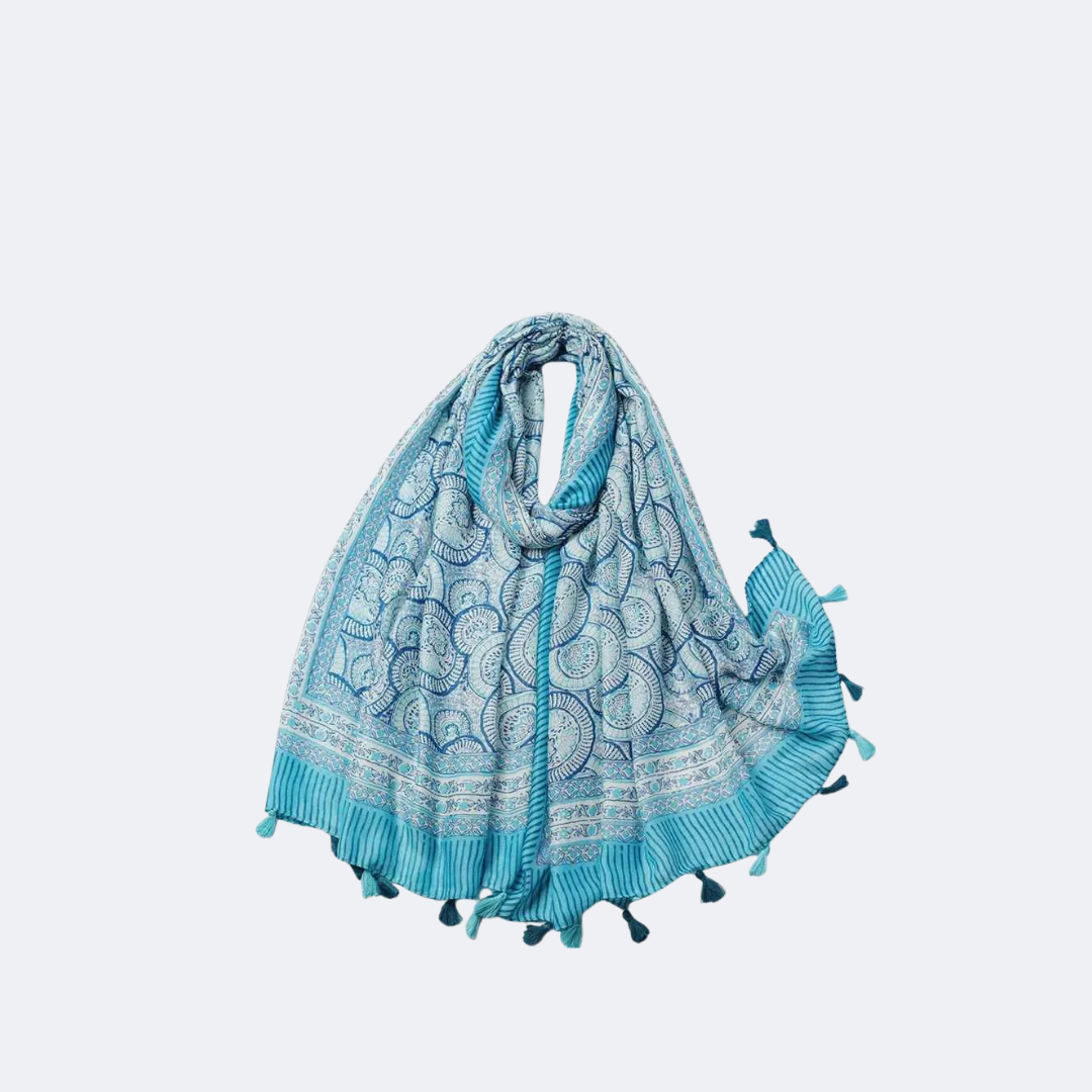 Cotton Linen Floral Shawl with Tassels