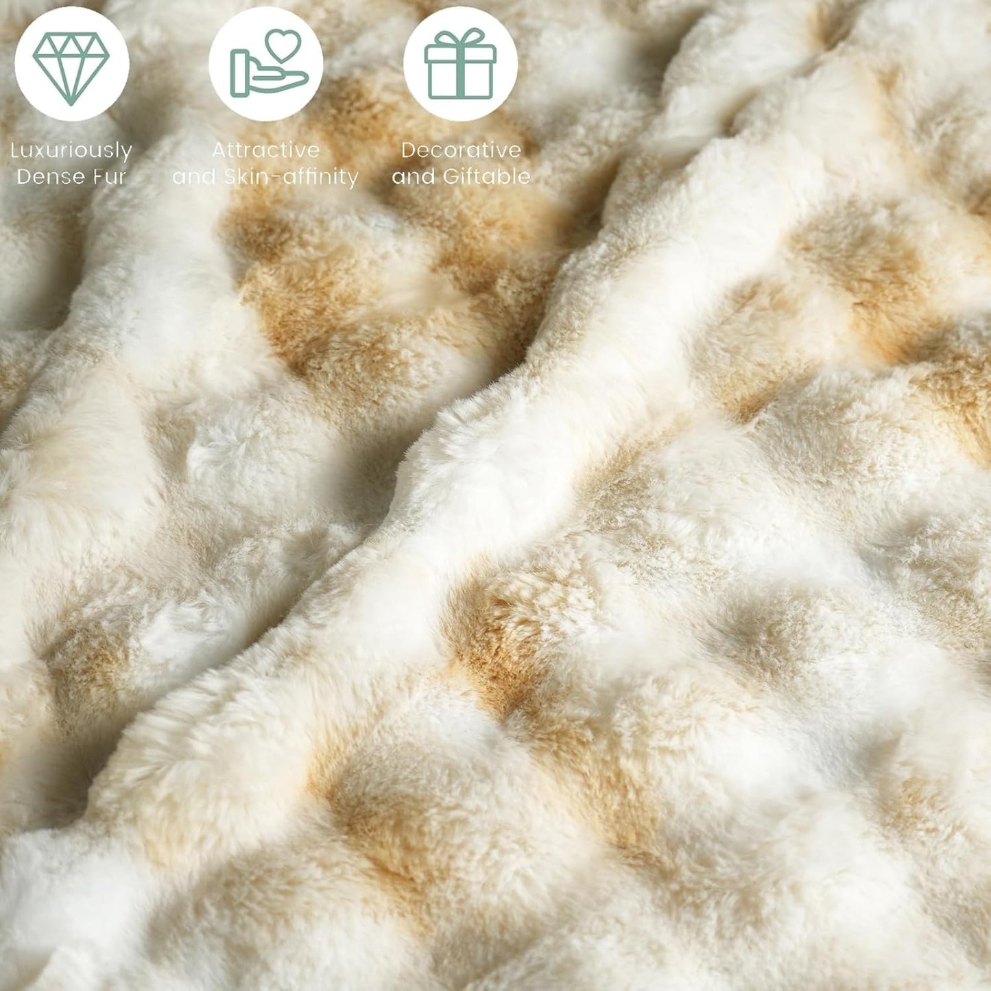 Cozy Faux Fur Throw Blanket- Beige Pebbles | Extra Large Warm Winter Blanket