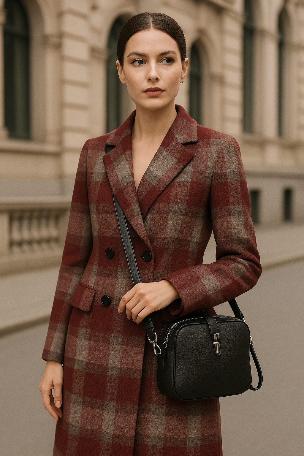 Burgundy & Cream Plaid Overcoat