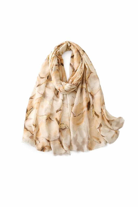 Silk Scarf – Floral Print Beach