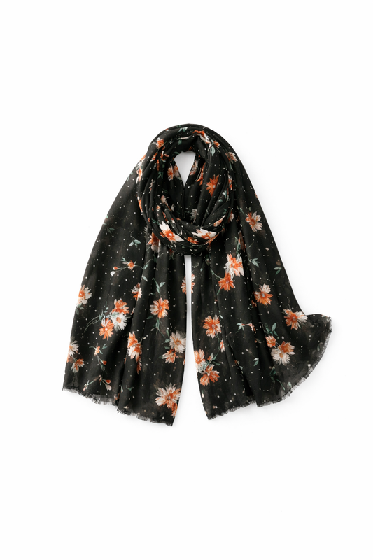 Cotton & Linen Scarf – Small Flower Design