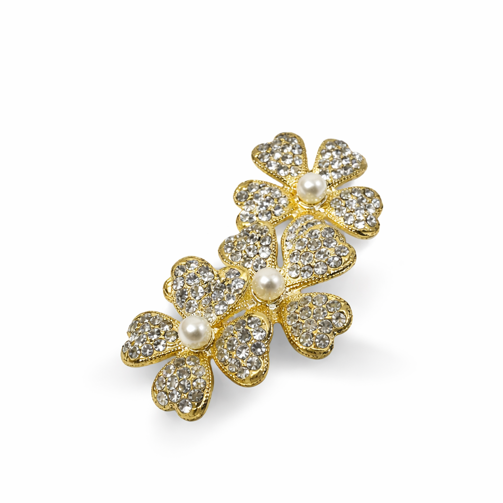 Shoe Trims - Large Gold Clover And Pearl