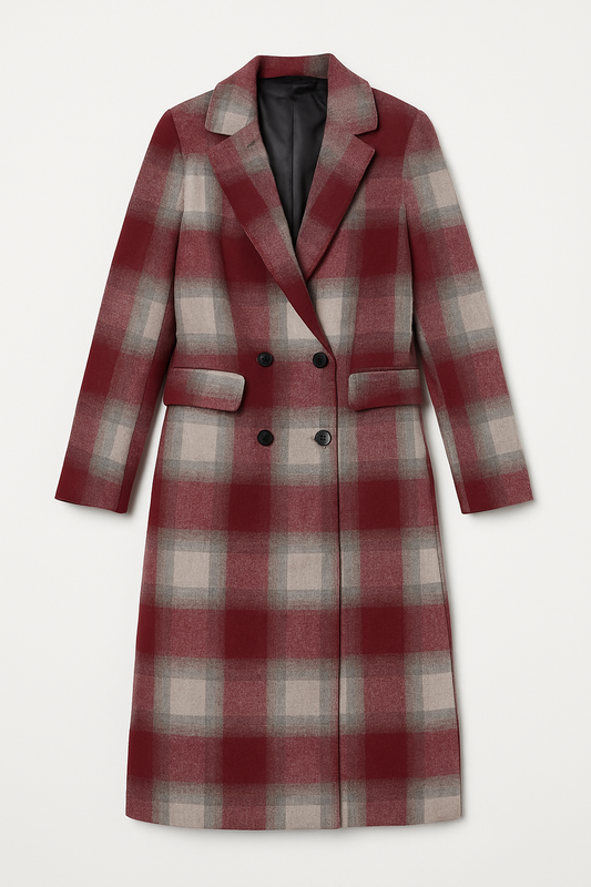 Burgundy & Cream Plaid Overcoat