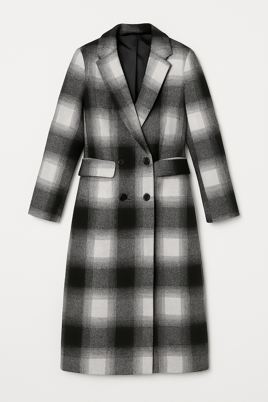 Black, Grey & White Plaid Overcoat