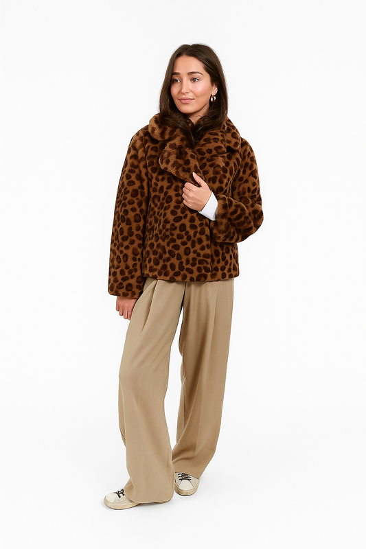 Leopard Print Faux Fur Coat