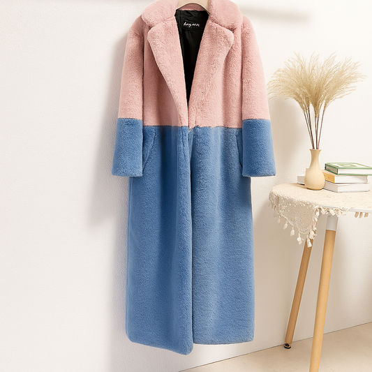 Blush Pink & Powder Blue Faux Fur Coat