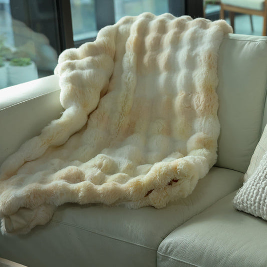 Cozy Faux Fur Throw Blanket- Beige Pebbles | Extra Large Warm Winter Blanket
