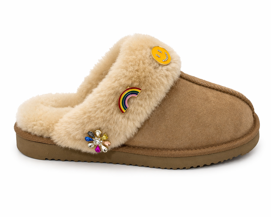 Joy Slippers with Decorative Trims- Yellow Smiley - PreOrder made to order