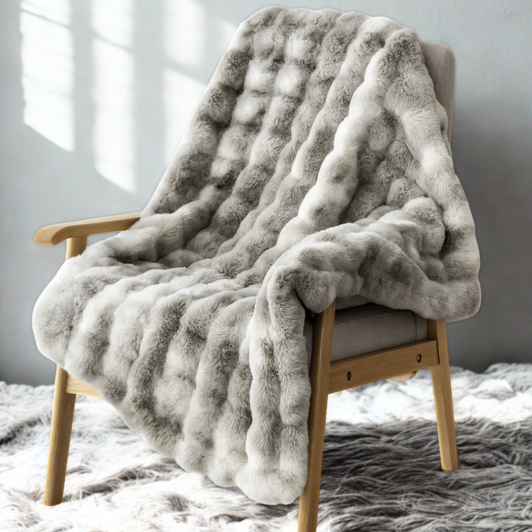 Cozy Faux Fur Throw Blanket- Silver & Grey Pebbles | Extra Large Warm Winter Blanket
