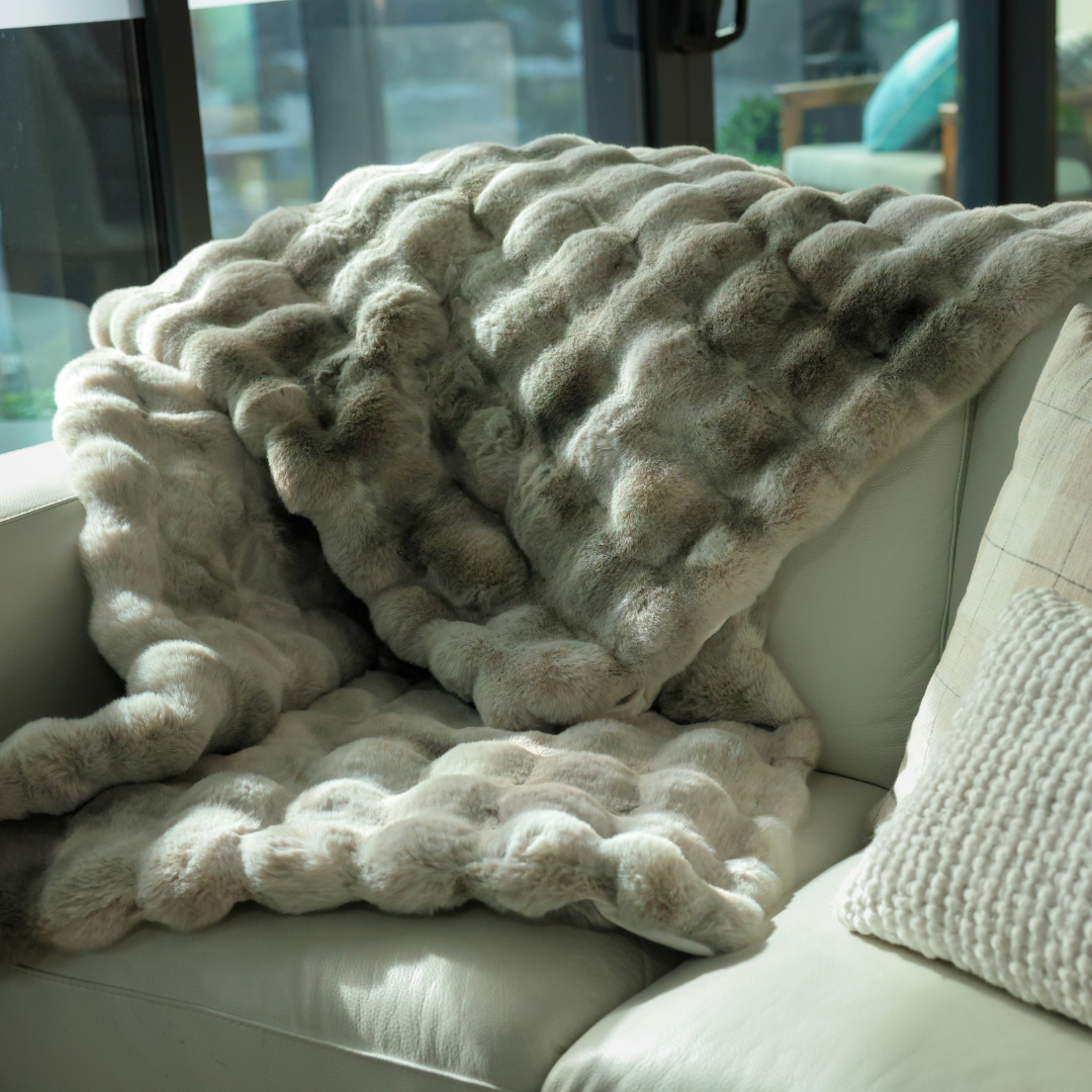 Cozy Faux Fur Throw Blanket- Silver & Grey Pebbles | Extra Large Warm Winter Blanket