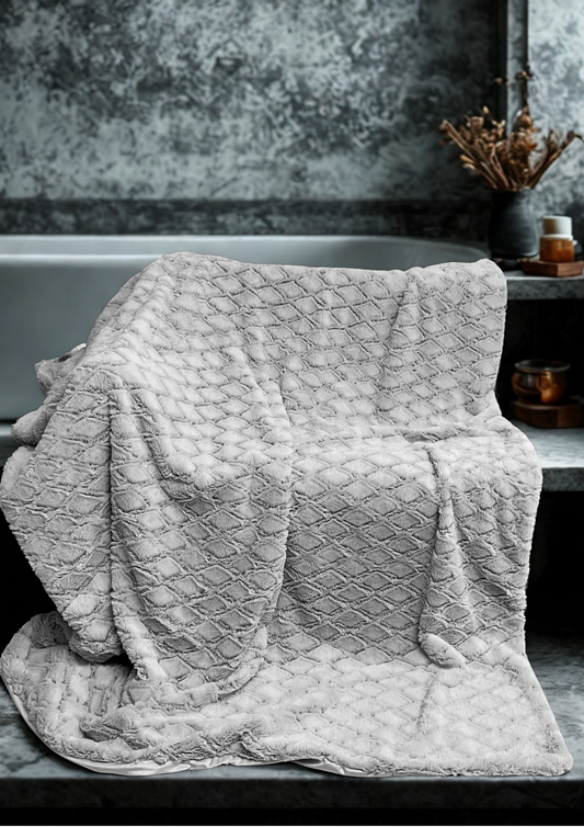 Cozy Faux Fur Throw Blanket- Textured Silver Sands | Extra Large Warm Winter Blanket